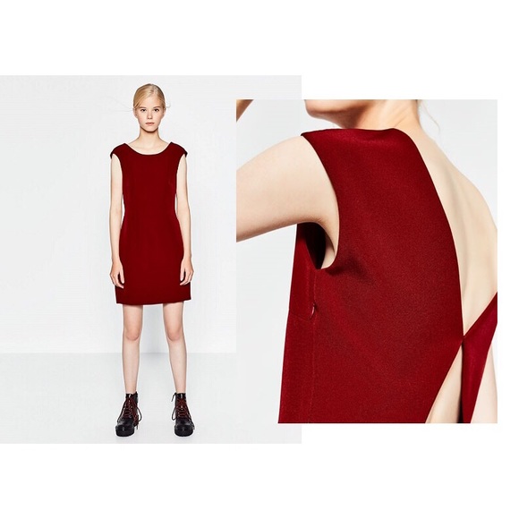 Zara Wine Color Back Cut Out Cocktail Dress - Picture 2 of 6